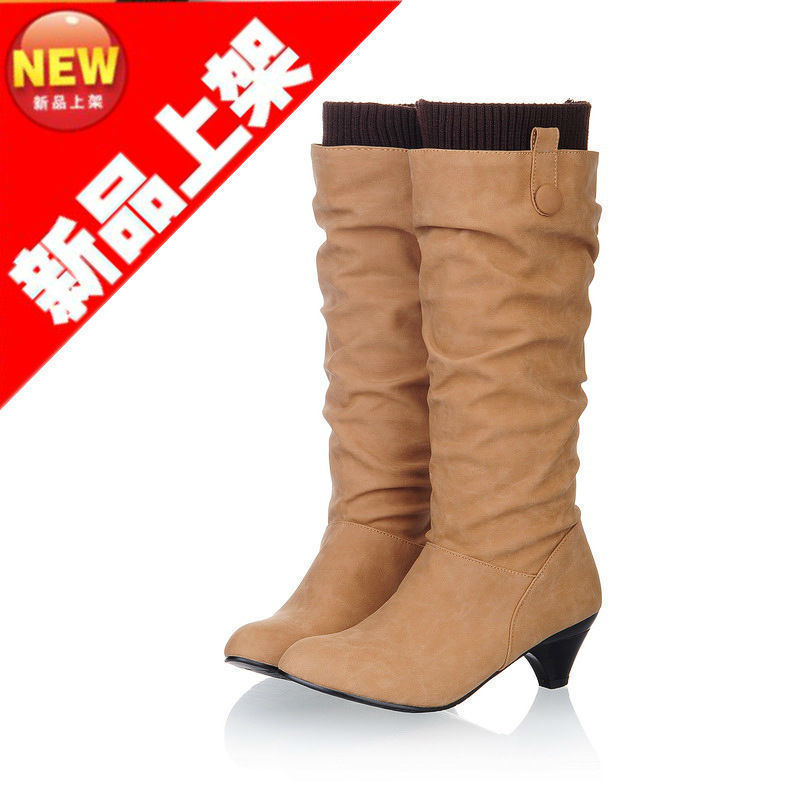筒靴 锥型跟 女士靴子 磨砂皮 <em>女鞋 免费代理</em>加