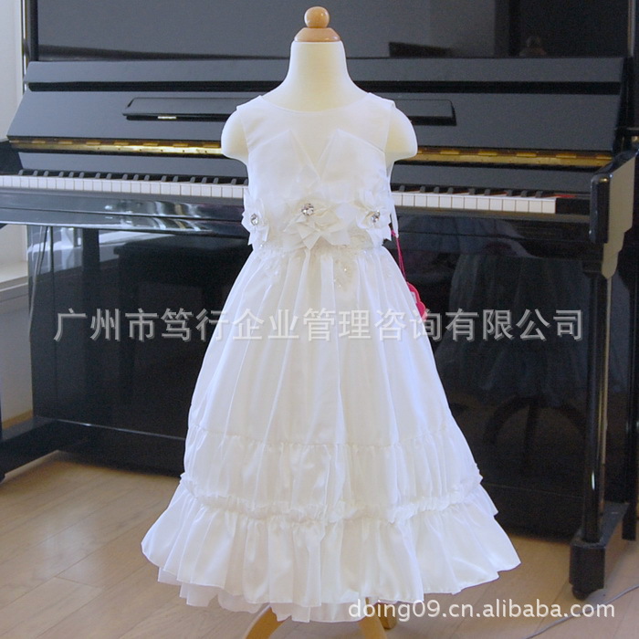批发儿童公主裙欧版礼服裙 童装白色花童婚纱裙女童主持服装12067