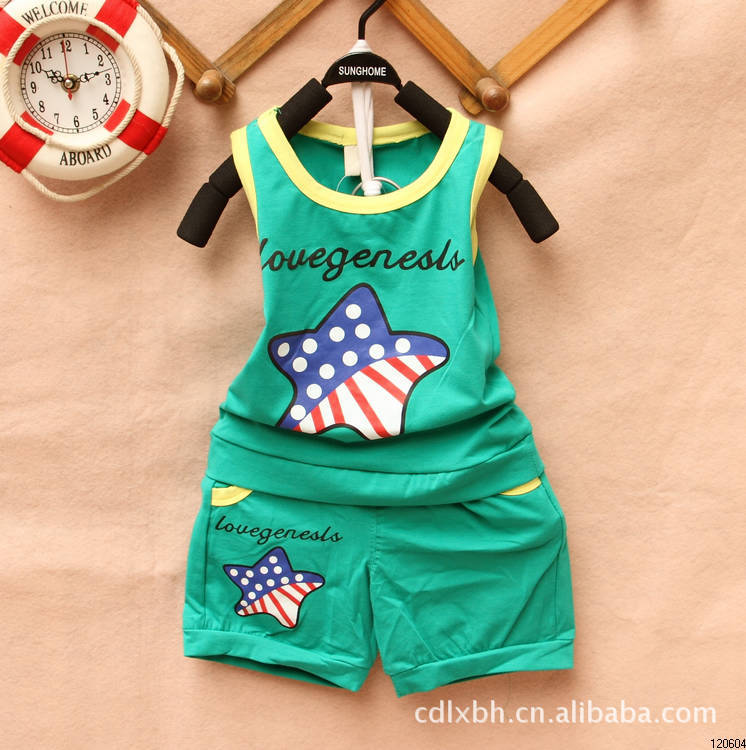 夏款 男孩圆点五角星背心+<em>短裤二件套</em> 休闲运