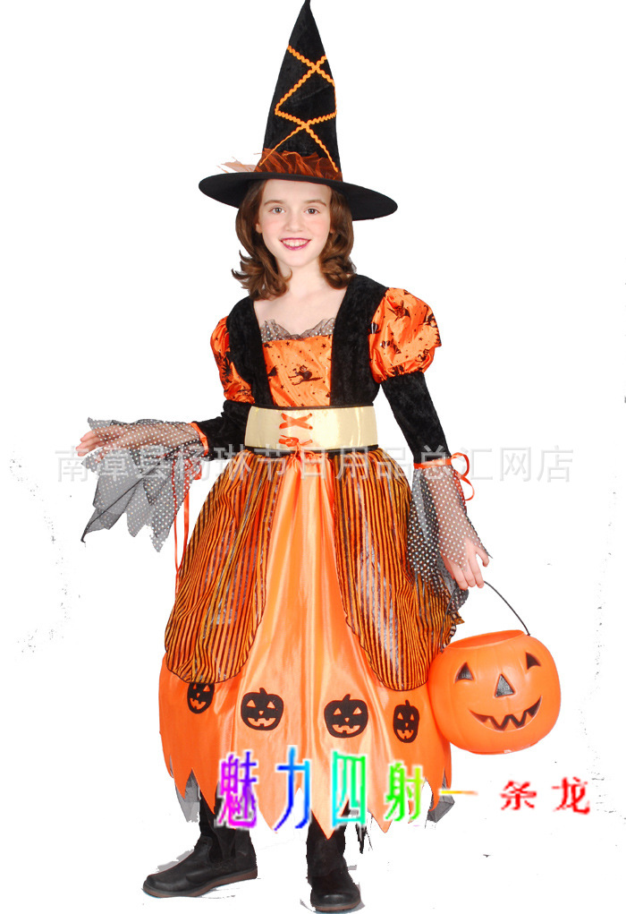 特价COS万圣节儿童巫婆服装 女巫服 南瓜衣服