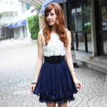 2012夏季新款OL女装韩版雪纺连衣裙 夏季百褶荷叶边女裙子L012004