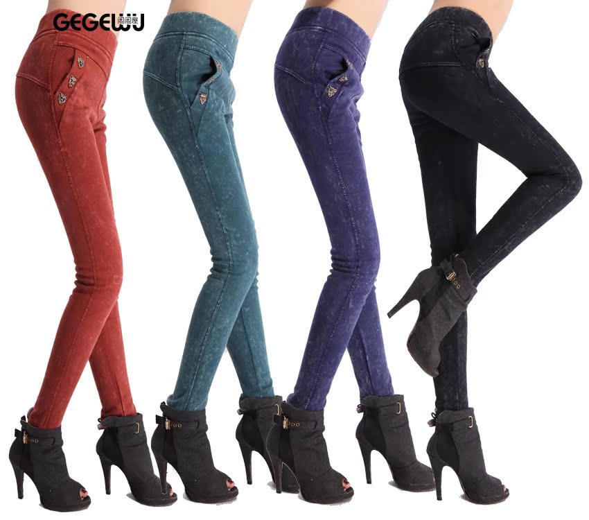 冬季加绒加厚保暖裤 弹力显瘦小脚裤铅笔裤 女