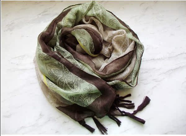 【D37-9-069文艺小清新抹茶布丁口味流苏围巾