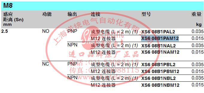 原装施耐德 Schneider 接近开关 XS608B1PAM12 XS6-08B1PAM12