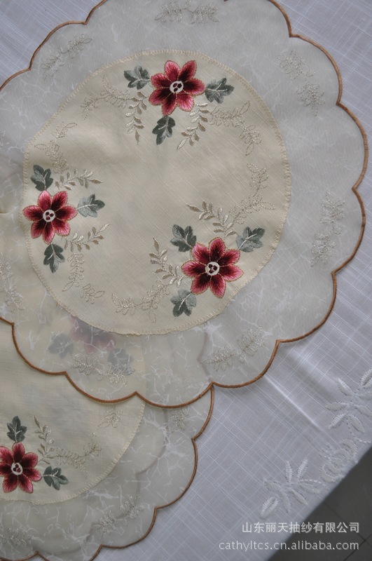 【专业绣花桌布批发】 直径38CM 半透明纱圆