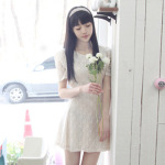 2012夏季新款 甜美全蕾丝钉珠气质荷叶系腰带公主 连衣裙*3954