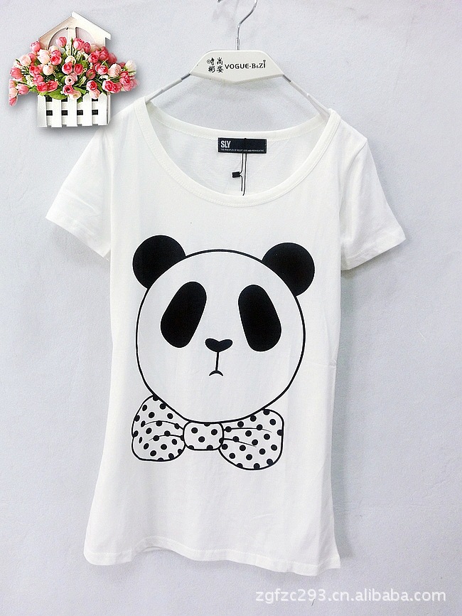 12新款 韩版时尚卡通熊猫头图案短袖套头T恤3