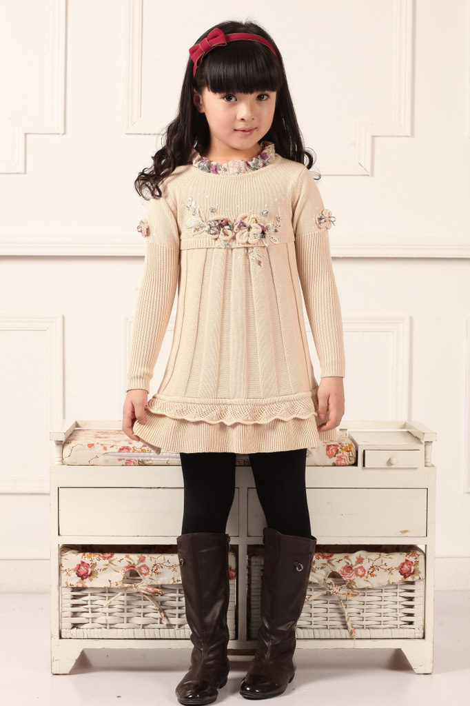 购 韩版女童全棉手工针织衫 中大<em>儿童毛衣裙</em>精