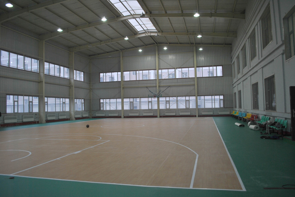 【胜一黄色枫木纹室内运动场地地胶pvc卷材地