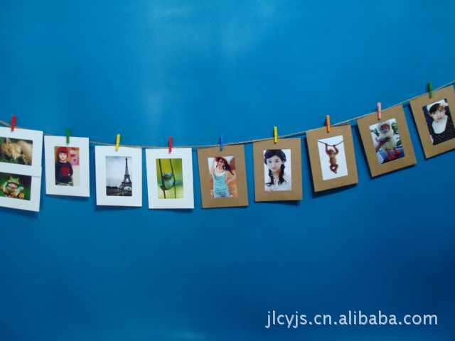 麻绳夹子相框 悬挂式<em>照片墙</em> <em>5寸</em>基本色7枚装 自