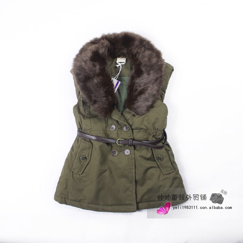 女童毛领加厚军工装无袖 童<em>马甲</em>背心 <em>外贸童装</em>