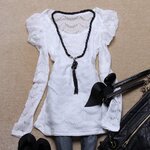 双双服装2012新款春装 性感蕾丝真空T恤-送项链