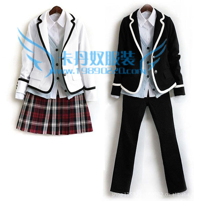 【校服定做深蓝色白色<em>外套班服</em>冬季套装韩版女