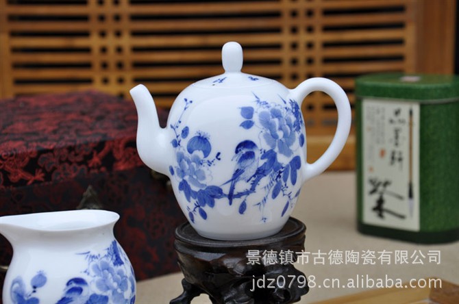 精品 景德镇手绘青花功夫茶具批发 礼品套装 花鸟系列 秋菊佳色