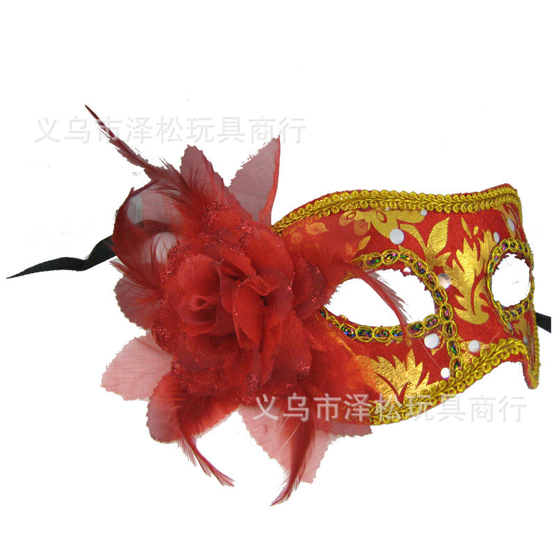 【万圣节面具 带花面具 美女面具 红色花纹面具