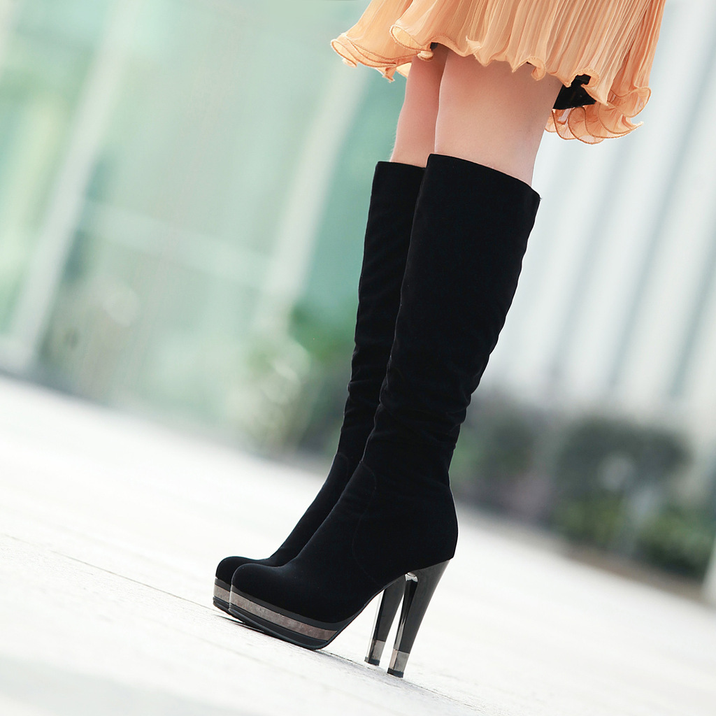 潮流磨砂侧面拉丝欧美时尚简约女高跟鞋女靴图