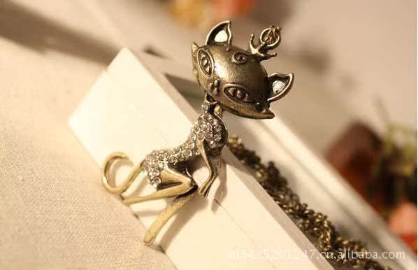 【复古镶钻猫咪猫女郎项链,<em>毛衣链</em>,<em>天猫</em>女士项