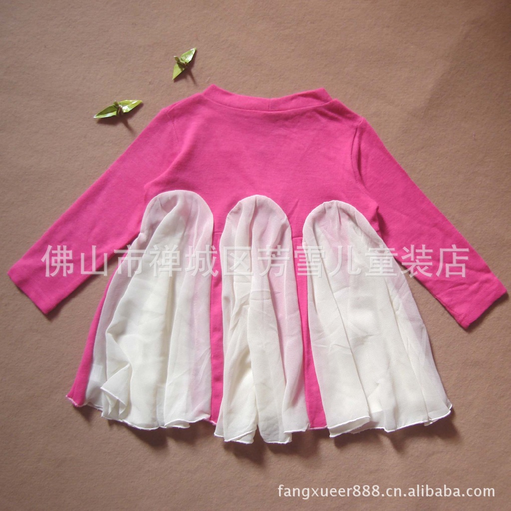 供应2012韩版新款女童v字领百折雪纺<em>梅红色</em>长