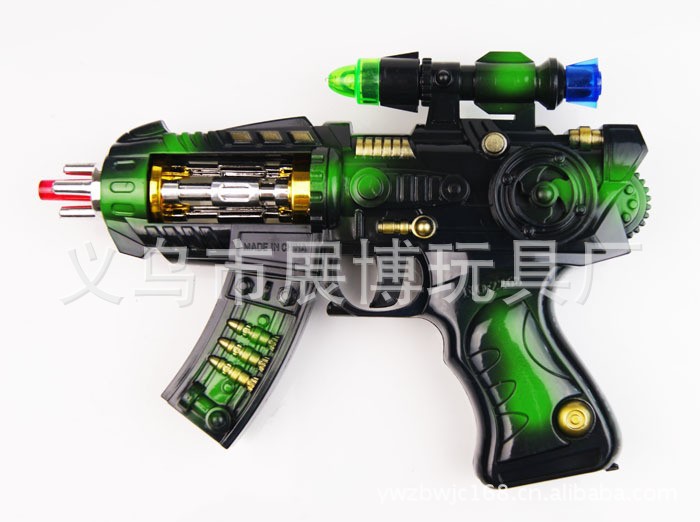 批发彩盒包装玩具枪 发光发声 转轮音乐枪 电动