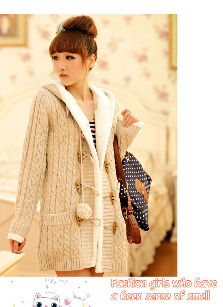 正品 加绒 加厚秋装外套 <em>女款</em>2012棒针大码<em>长款</em>