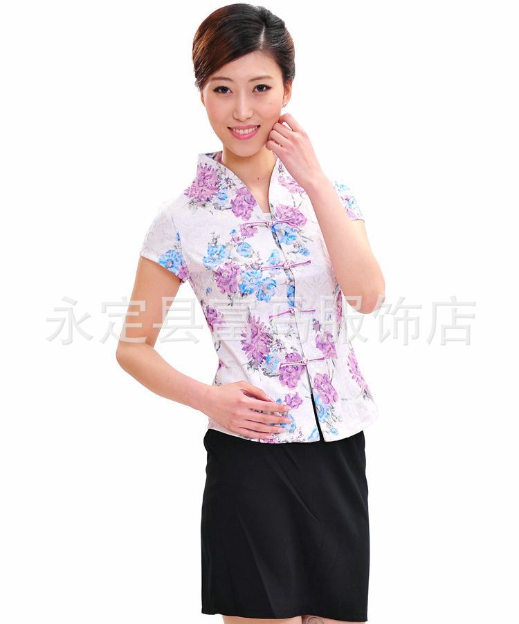 2012韓版酒店制服新款唐裝立領女款上衣短袖女裝工廠,批發,進口,代購