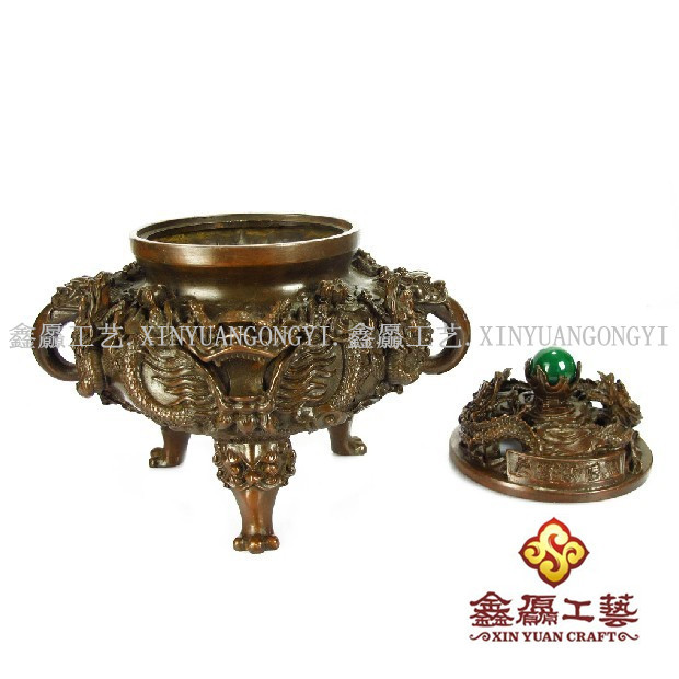 【鑫厵工艺-纯铜香炉-黄铜九龙炉-九转乾坤炉】