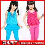 2012童装夏装 爱儿布丁 蝴蝶结雪纺背心童套装 童套装批发