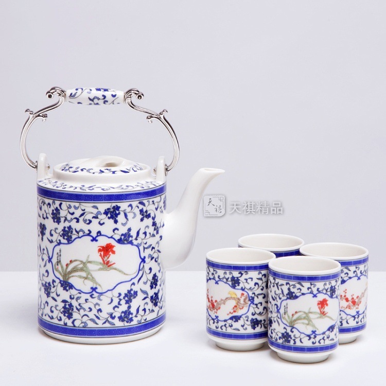 【瑞气春来青花瓷茶具 明清风格茶具组合 一壶