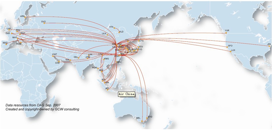 海南航空全球航线图