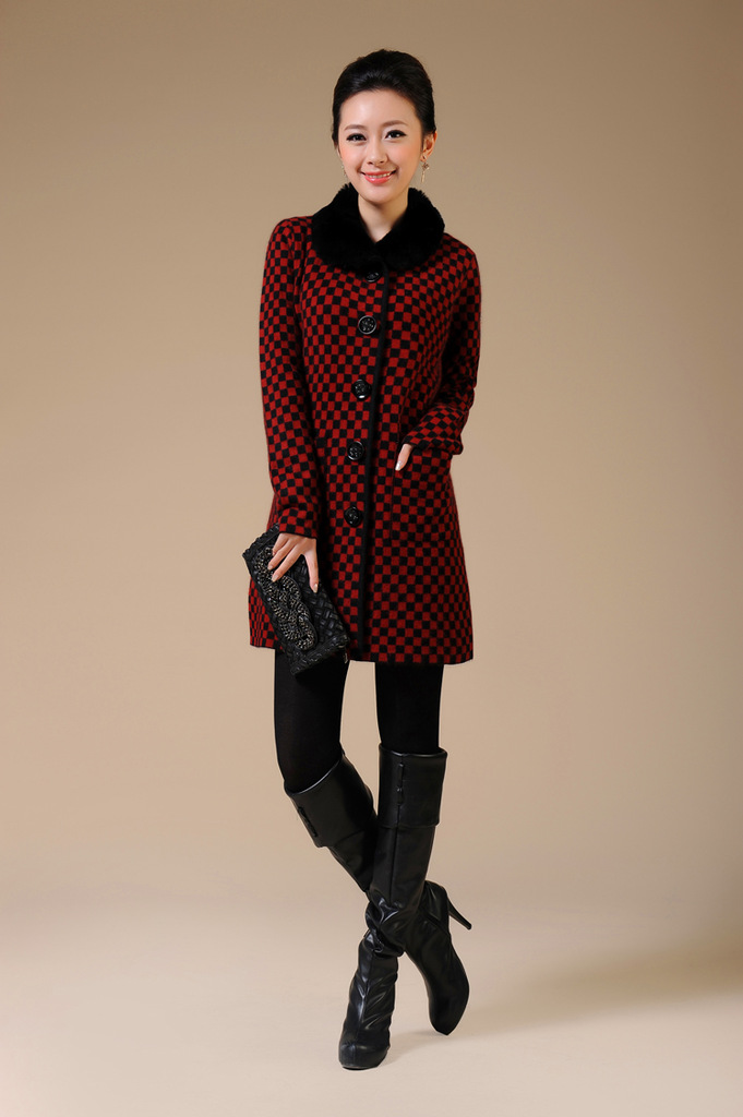2012冬季新品女士外套 欧美风方格子貂绒保暖