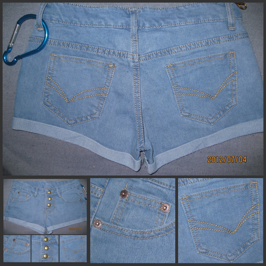 2012 3钮门 韩版风格 悠闲<em>短裤</em> <em>女装牛仔裤</em> 浅