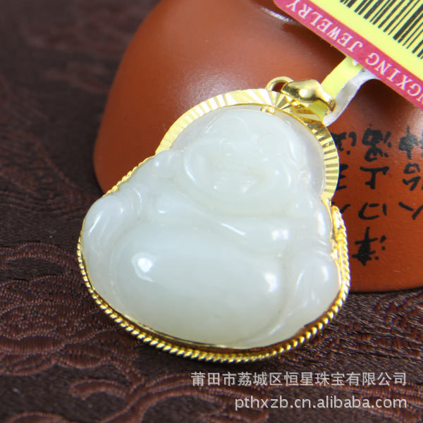 恒星珠宝 和田玉 千足金 佛 保平安 金镶玉 吊坠 批发 f1293-13