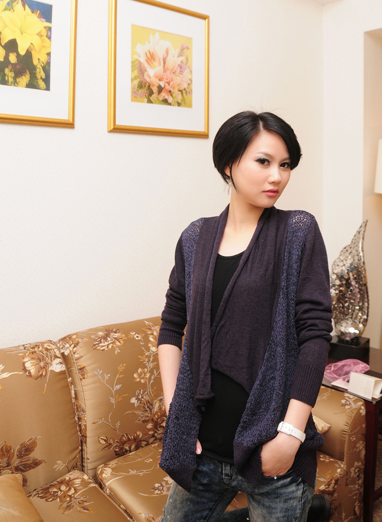 2012秋冬新款<em>前片</em>带子纱长袖短款宽领<em>开衫毛</em>