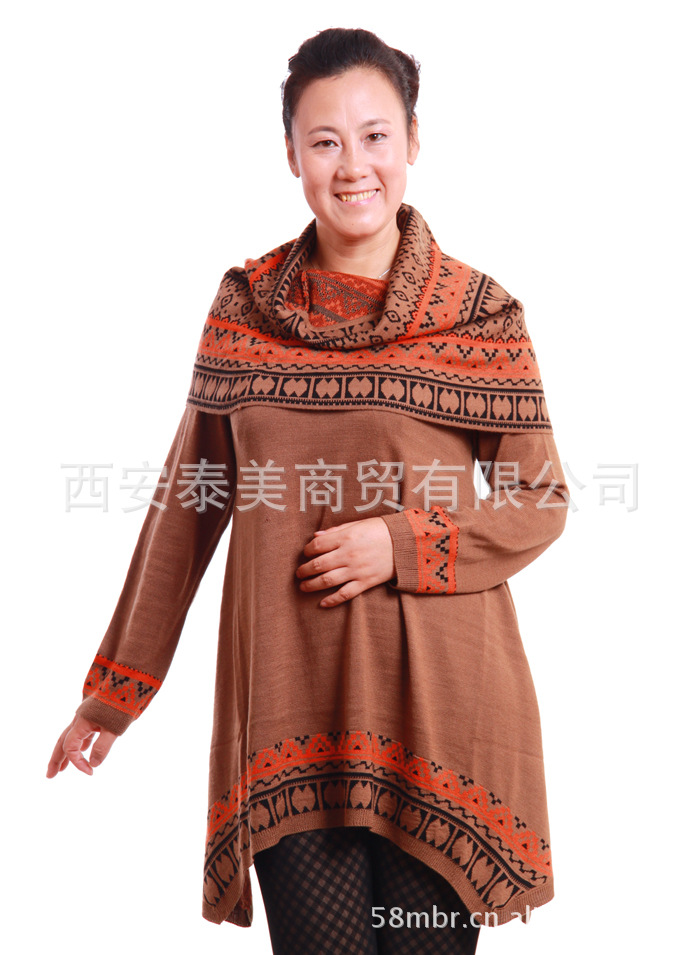 2012新款女装韩版民族风羊绒衫宽松毛衣不规