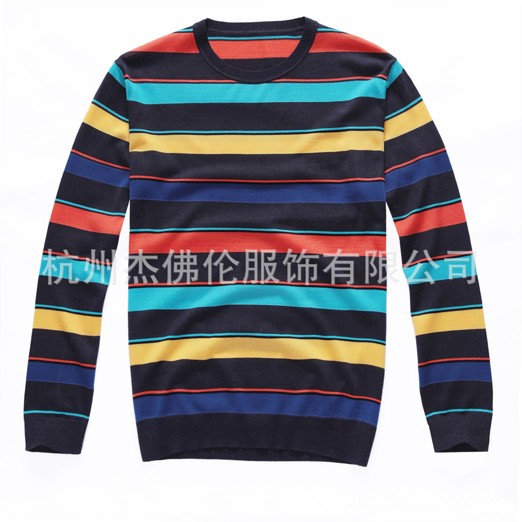 秋冬男士英伦鲨鱼POLO风格彩条不<em>扎</em>身条纹羊