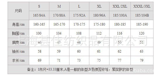 衣服尺寸表大全