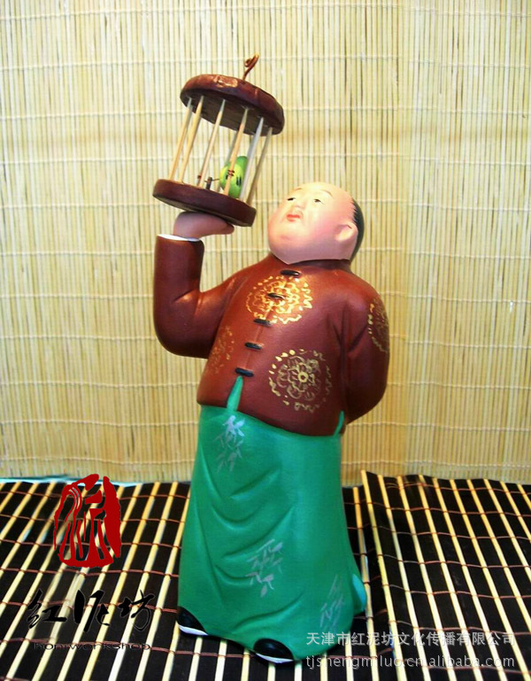 红泥坊遛鸟-96038 天津泥人张彩塑 诚招网店代理 旅游礼品 工艺品