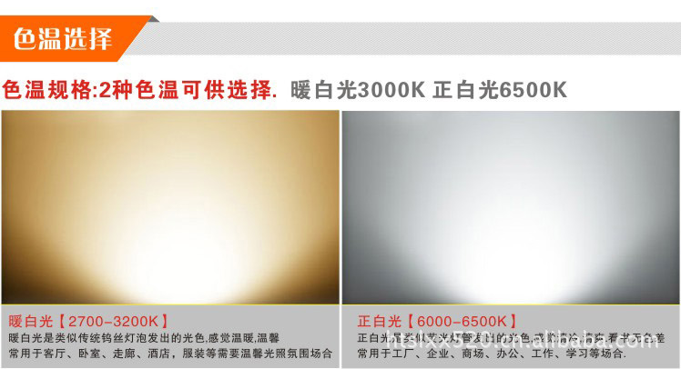 2700-3000k / 225lm, 色温/光通量:中间色 4000-4300k / 275lm, 色温