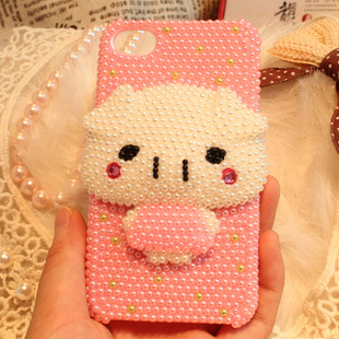 手机保护套-小额批发iPhone4S 4G珍珠猪头镶