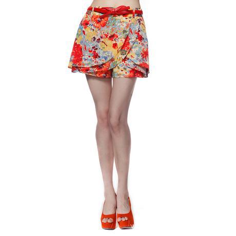 原单VM双层交叉装饰感印花图案<em>雪纺花短裤</em>3