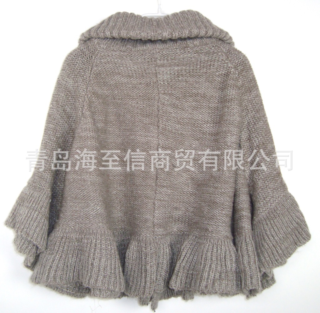 韩国外贸原单女式高领<em>针织开衫披肩式</em>毛衣 休