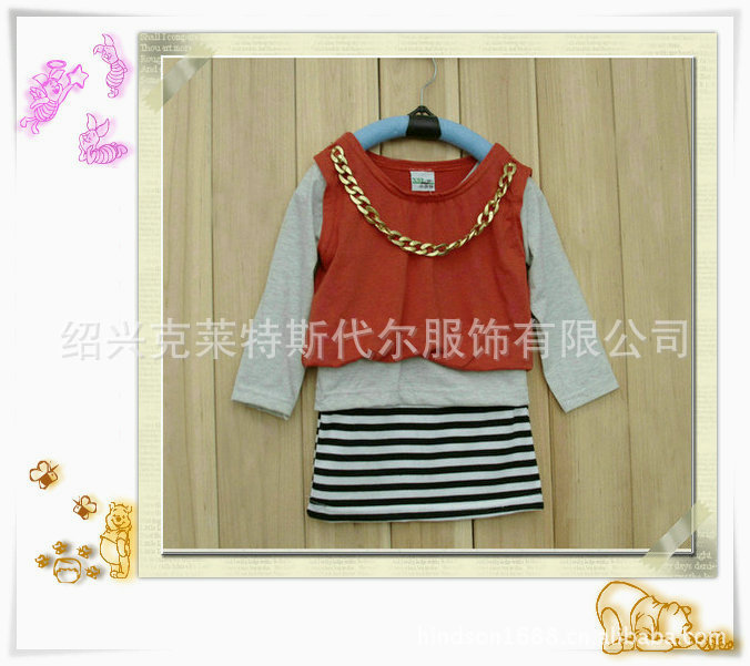 2012韩版新款童装女童假三件套长袖T恤儿童连