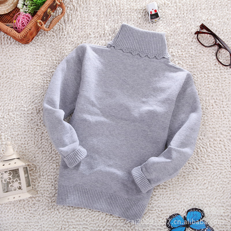 ~韩版全棉纯色提花针织打底衫~中大童珠花高