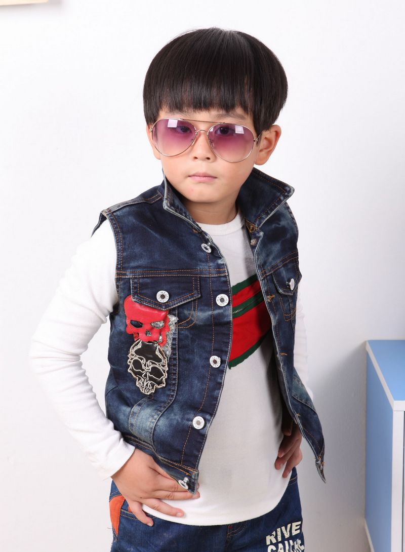 【2013秋季新款 男童牛仔<em>马甲</em> 时尚炫酷骷髅<em>头</em>