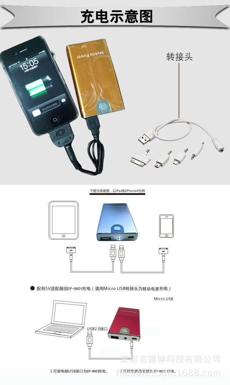 典型铝金属外壳3000-4000毫安移动电源