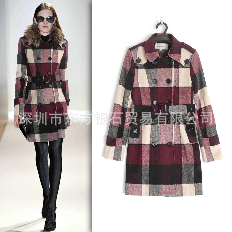 <em>欧洲站</em> 高端外贸<em>精品女装</em>经典格子收身羊毛大