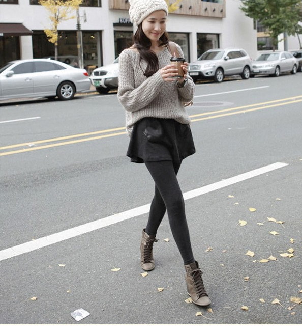 D813 仿皮真口袋大百褶 (8)