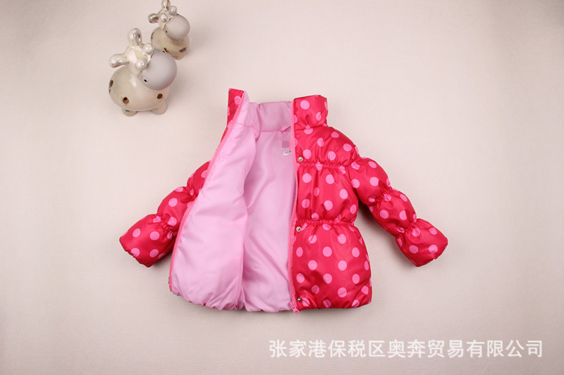 【火熱】外貿品牌童裝批發 淺色圓點大紅色 女童棉衣 兒童棉衣