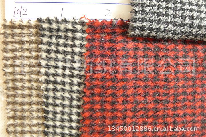 其他棉类<em>面料</em>-TC色织千鸟格<em>针织</em>布单面<em>拉绒</em>千