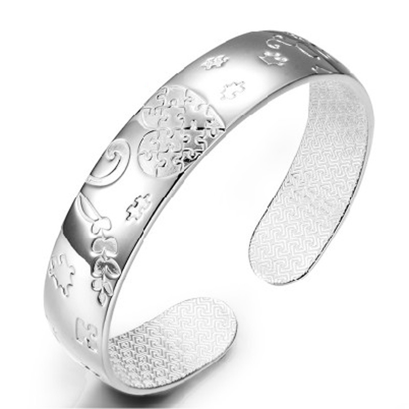 发 999纯银手镯 爱心拼图银手镯 送母亲 女友 朋